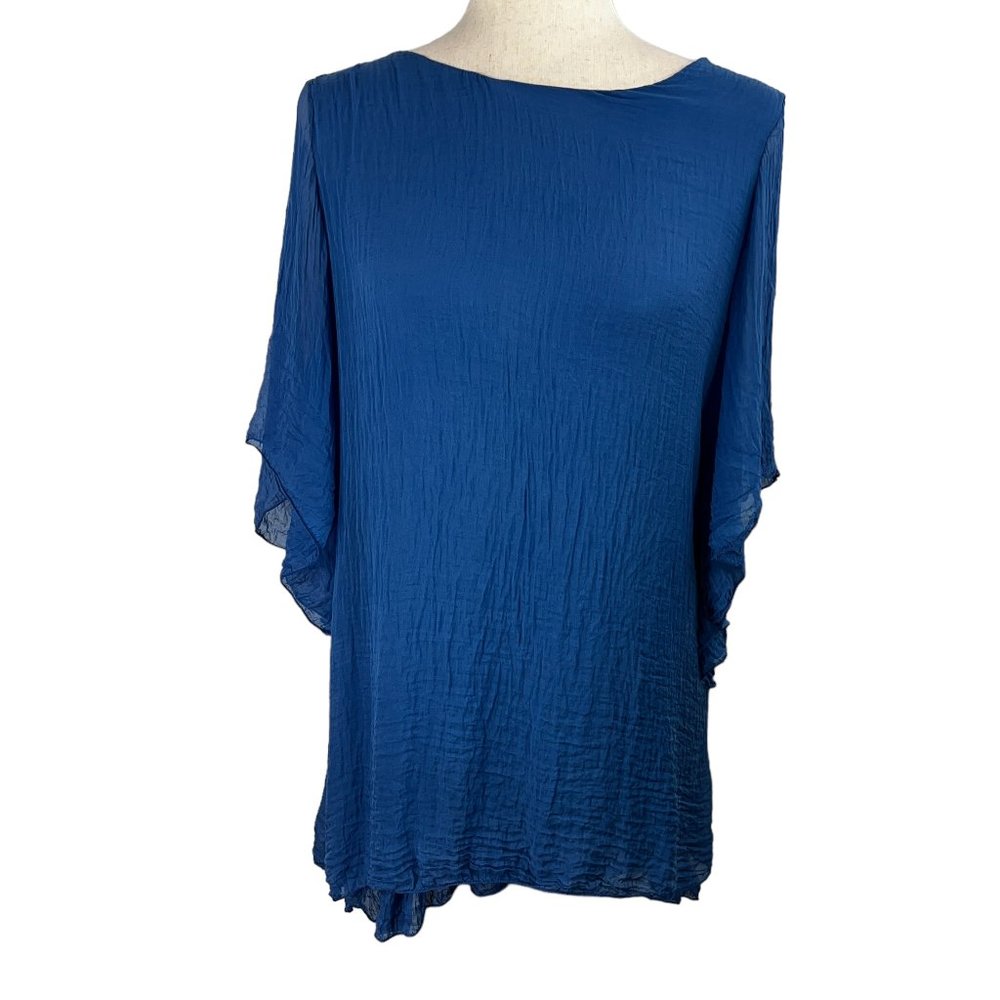 Stunning! Designer VIVIAN SHYU Blue Silk & Cotton Blend Tunic Blouse Siz…